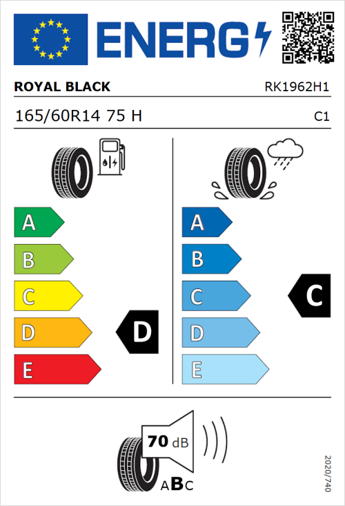 Tyre Label for Royal Black Passenger 165/60R14 75H